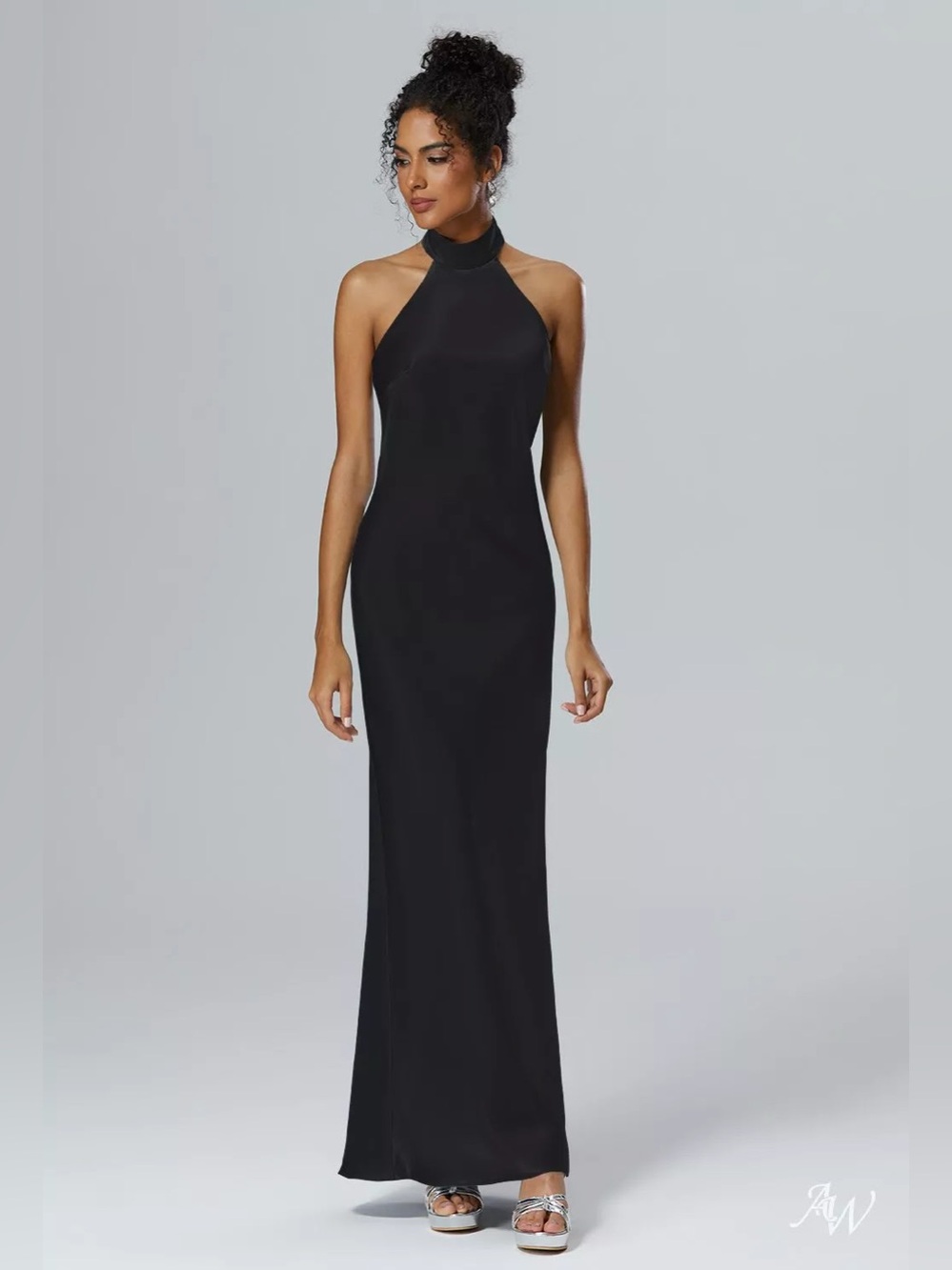 Black Halter Maxi Dress with High Neck